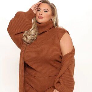 Harleigh 3 Piece Sweater Legging Set - Brown - 2X